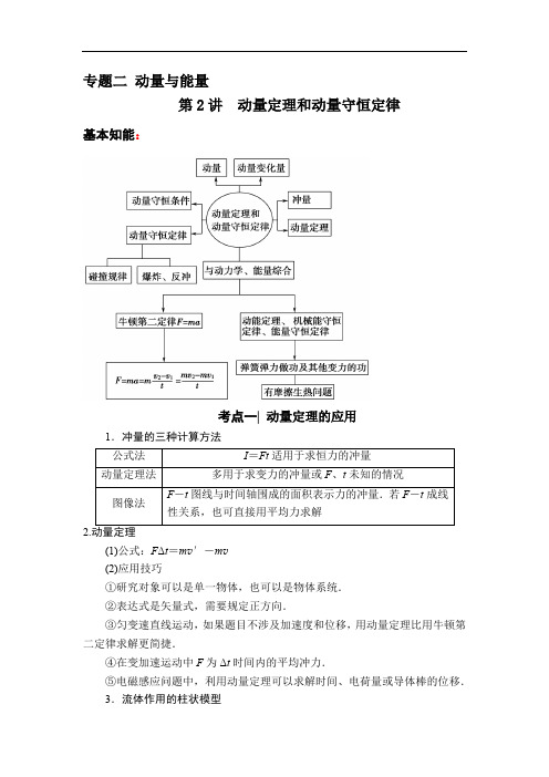 2022届高考物理二轮复习 2.2 动量定理和动量守恒定律 讲义