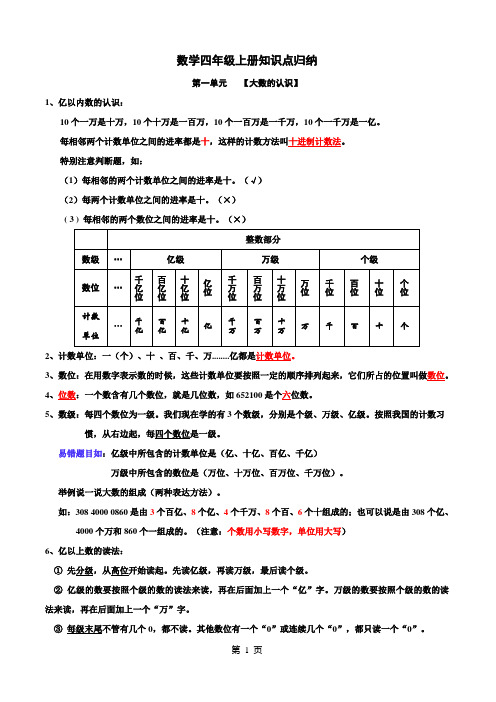 人教版小学四年级数学上册知识点归纳