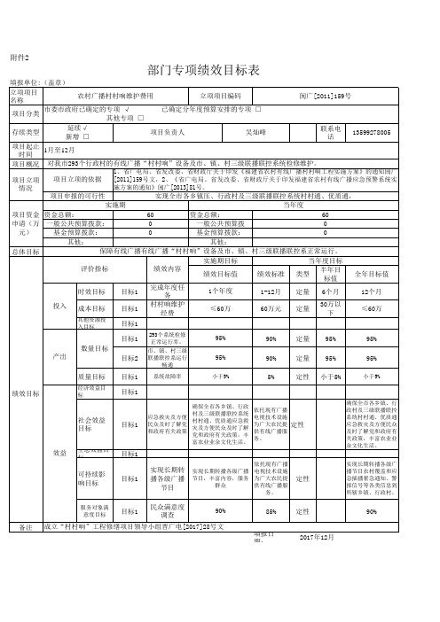 部门专项目标申报表