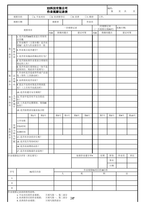 作业观察记录表