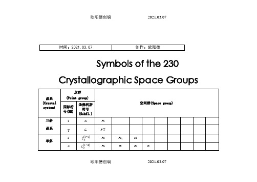 晶体结构空间群表之欧阳德创编