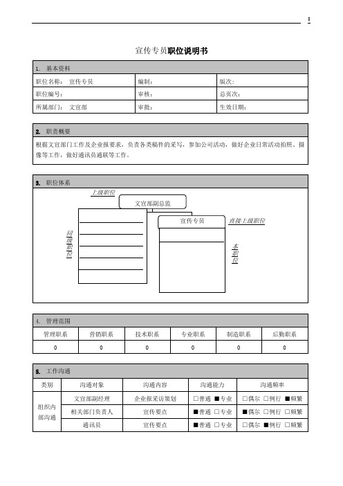 宣传专员职位说明书