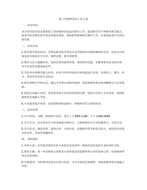 新上岗教师培训工作计划