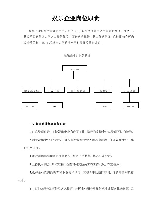 娱乐公司岗位职责