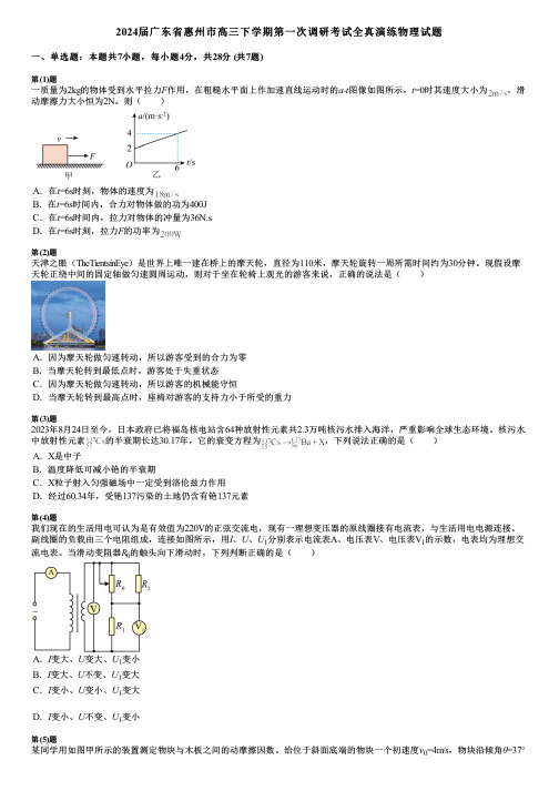 2024届广东省惠州市高三下学期第一次调研考试全真演练物理试题