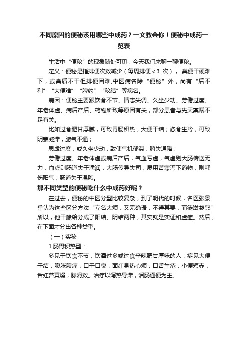 不同原因的便秘该用哪些中成药？一文教会你！便秘中成药一览表