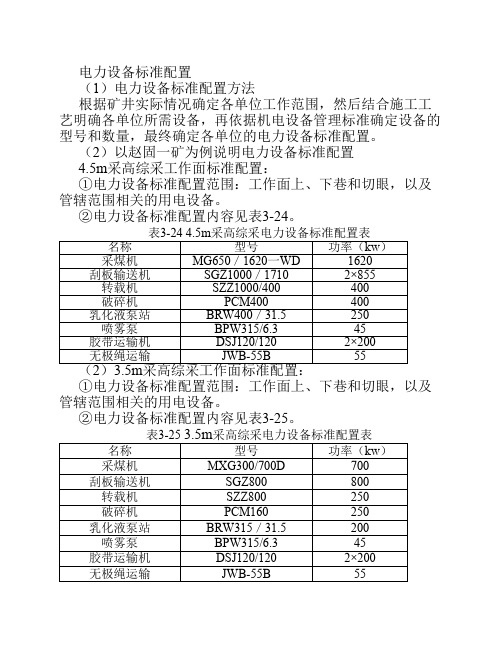 电力设备标准配置