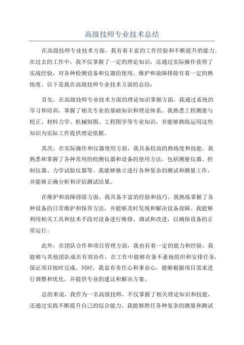 高级技师专业技术总结