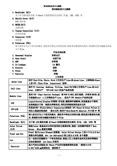 产线常用英文解释