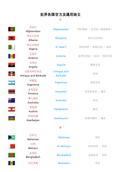 世界各国官方及通用语言