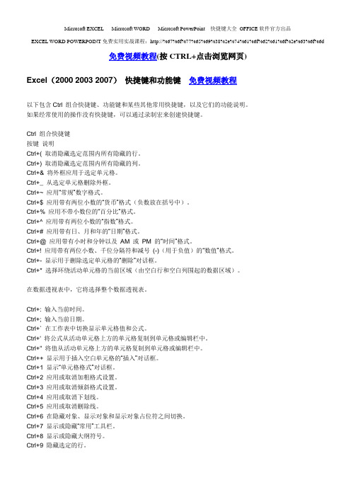 office excel表格 WORD文档 POWERPONPINT幻灯片(2000 2003 2007 2010)新版快捷键大全