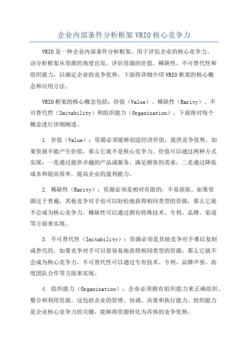 企业内部条件分析框架VRIO核心竞争力