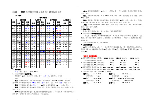 20062007学年第二学期九年级四月调考质量分析