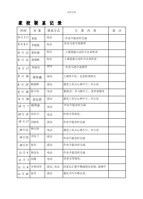 家校联系登记表