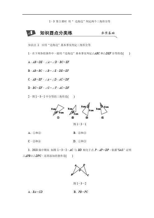 1.3  第1课时 用“ 边角边”判定两个三角形全等