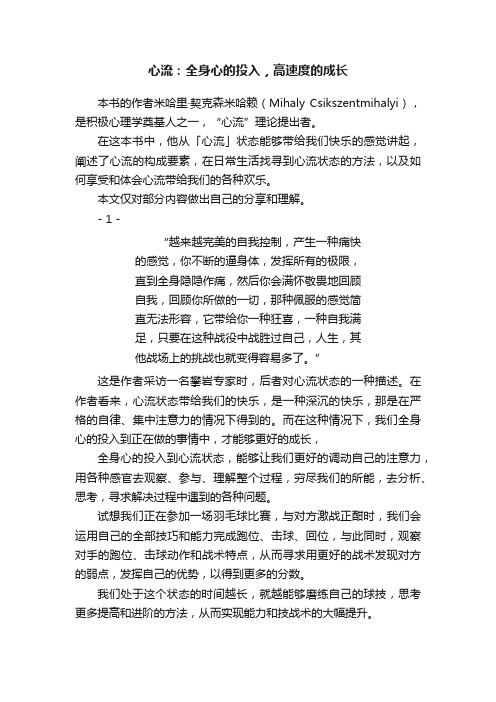 心流：全身心的投入，高速度的成长