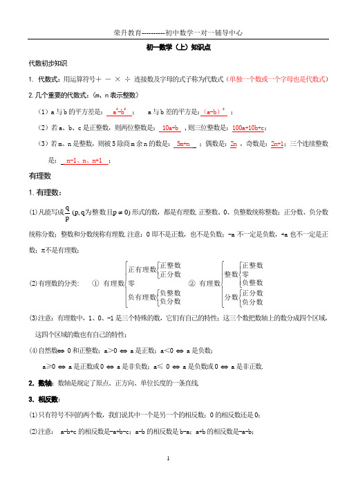 初一数学上册知识点总结及练习