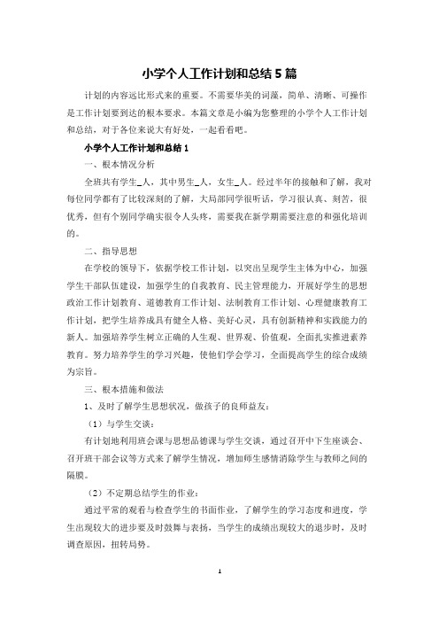 小学个人工作计划和总结5篇
