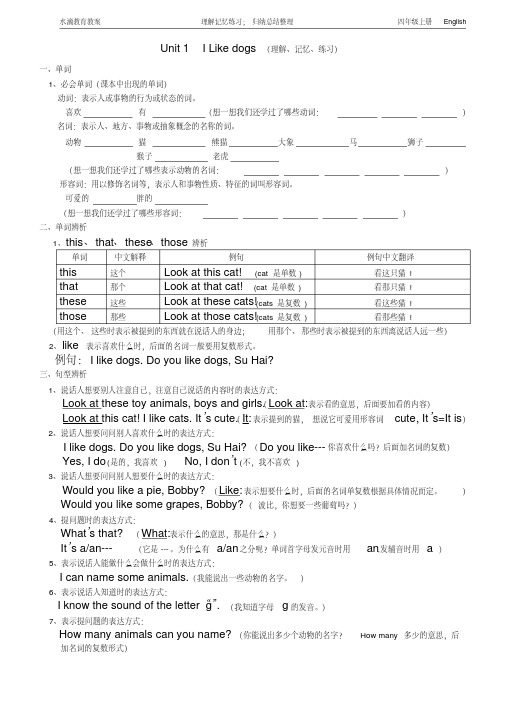 苏教版四年级英语上册第一单元知识点