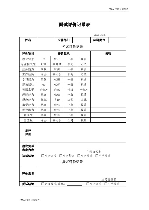 HR03面试评价记录表