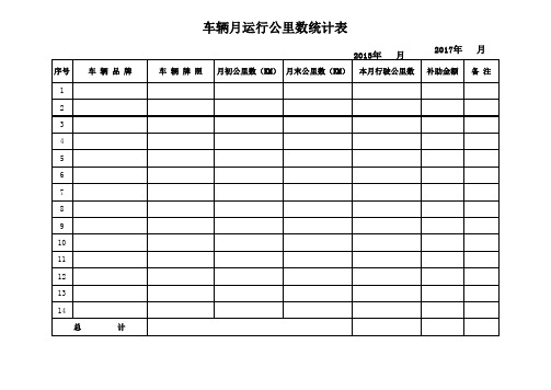 车辆月运行公里数统计表