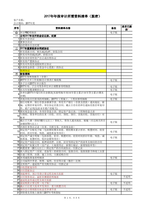 2017审计所需资料清单-致同