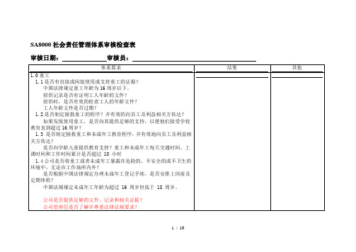 社会责任管理体系内审检查表