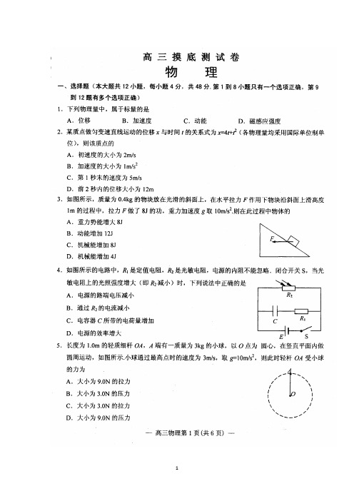 江西省南昌市2016届高三上学期摸底测试物理试题 扫描版含答案