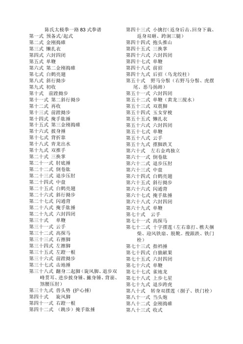 陈氏太极拳一路83式拳谱