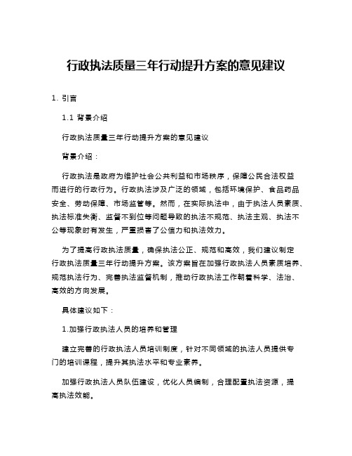 行政执法质量三年行动提升方案的意见建议