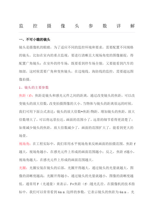 监控摄像头参数详解