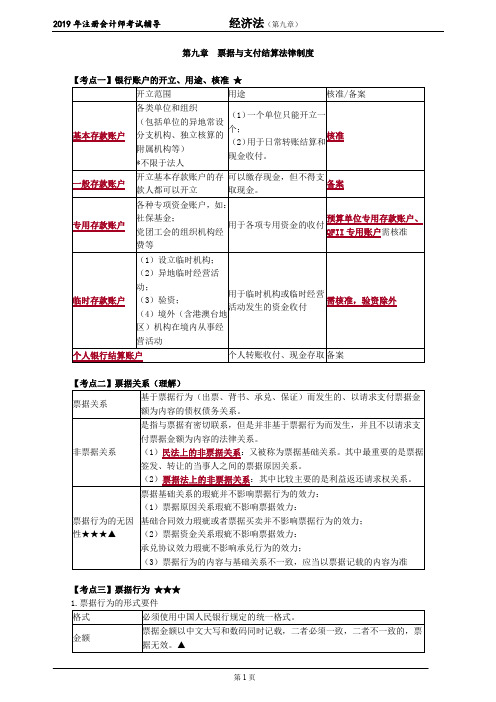 注册会计师 CPA 经济法 讲义 第九章 票据与支付结算法律制度