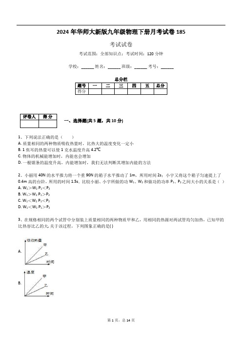 2024年华师大新版九年级物理下册月考试卷185