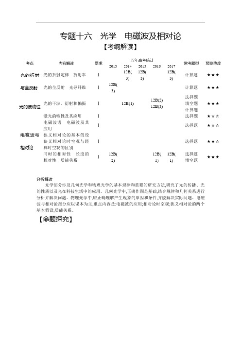 2019版高考物理江苏版一轮配套讲义：专题十六 光学 电磁波及相对论 含解析 精品