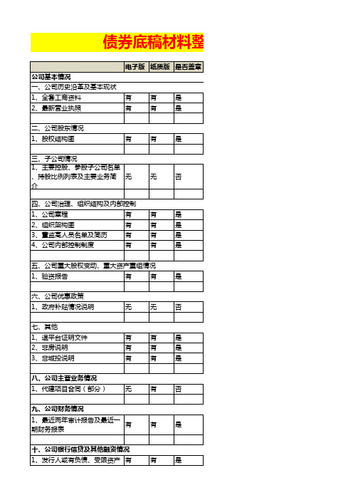 债券底稿材料整理清单