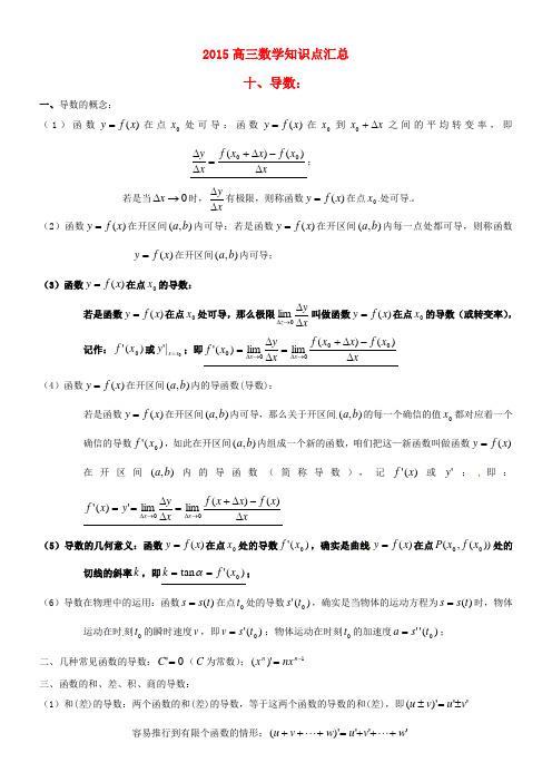 高三数学知识点汇总专题导数