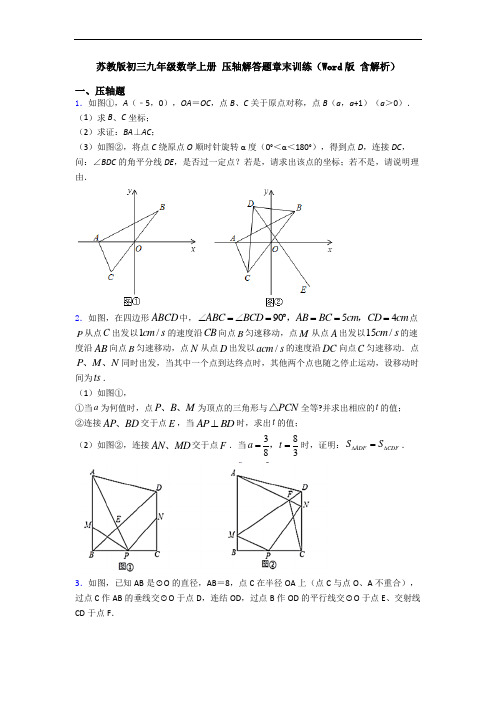 苏教版初三九年级数学上册 压轴解答题章末训练(Word版 含解析)