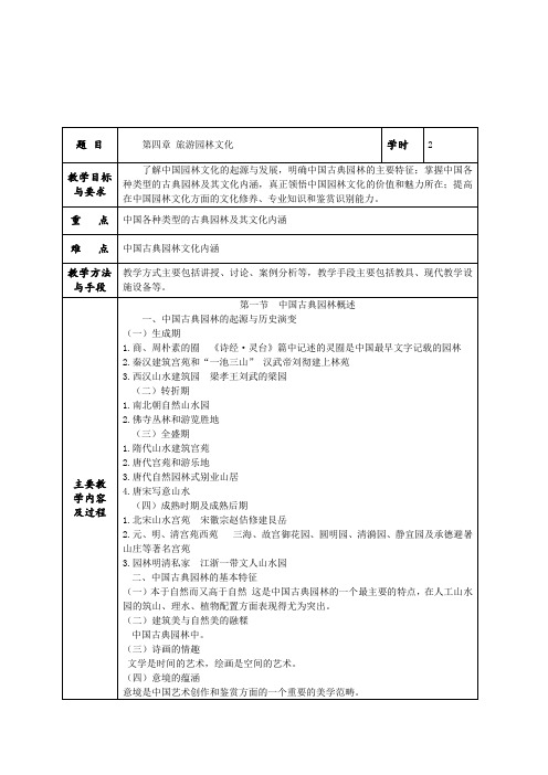 中国旅游文化教案 第四章 旅游园林文化