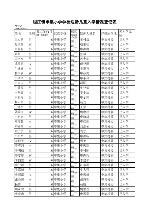 申集小学适龄儿童入学情况登记表  统计表