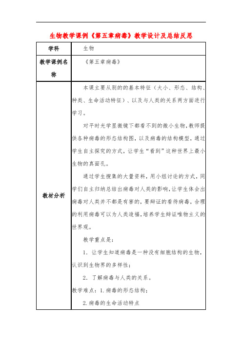 高中生物教学课例《第五章病毒》课程思政核心素养教学设计及总结反思