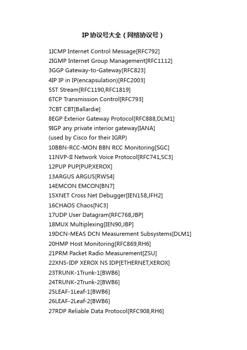 IP协议号大全（网络协议号）