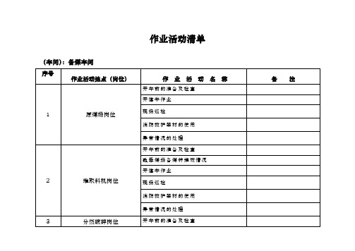 炼焦工艺危害分析记录表