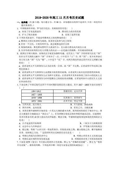 2019-2020年高三11月月考历史试题