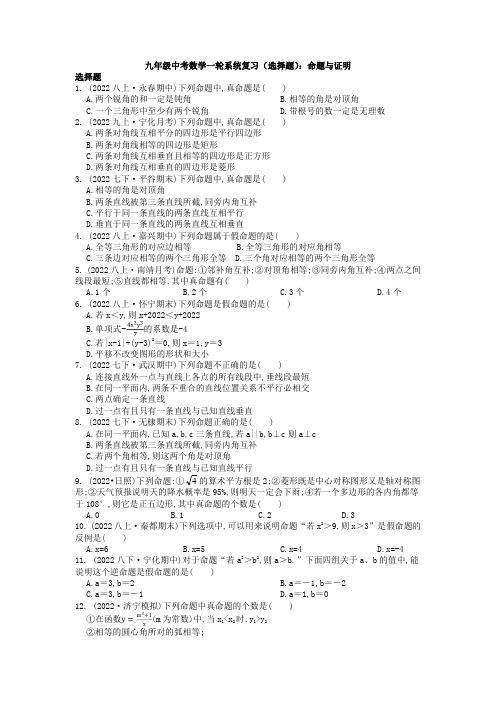 九年级中考数学一轮系统复习(选择题)：命题与证明-试卷