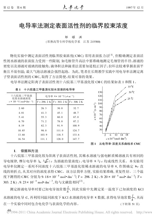 电导率法测定表面活性剂的临界胶束浓度