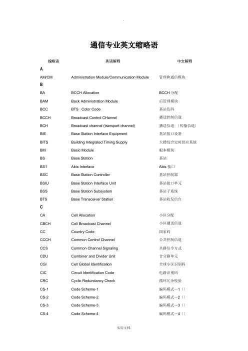 通信专业英文缩写名称简介