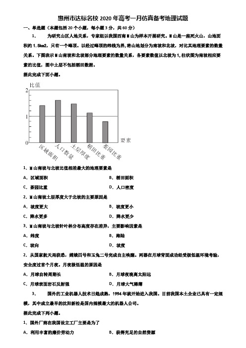 惠州市达标名校2020年高考一月仿真备考地理试题含解析
