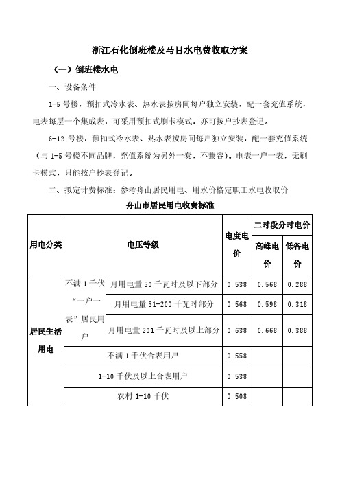 浙江石化倒班宿舍水电费收取方案