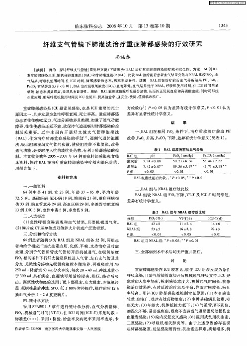 纤维支气管镜下肺灌洗治疗重症肺部感染的疗效研究