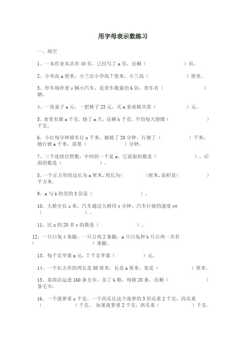 用字母表示数练习题